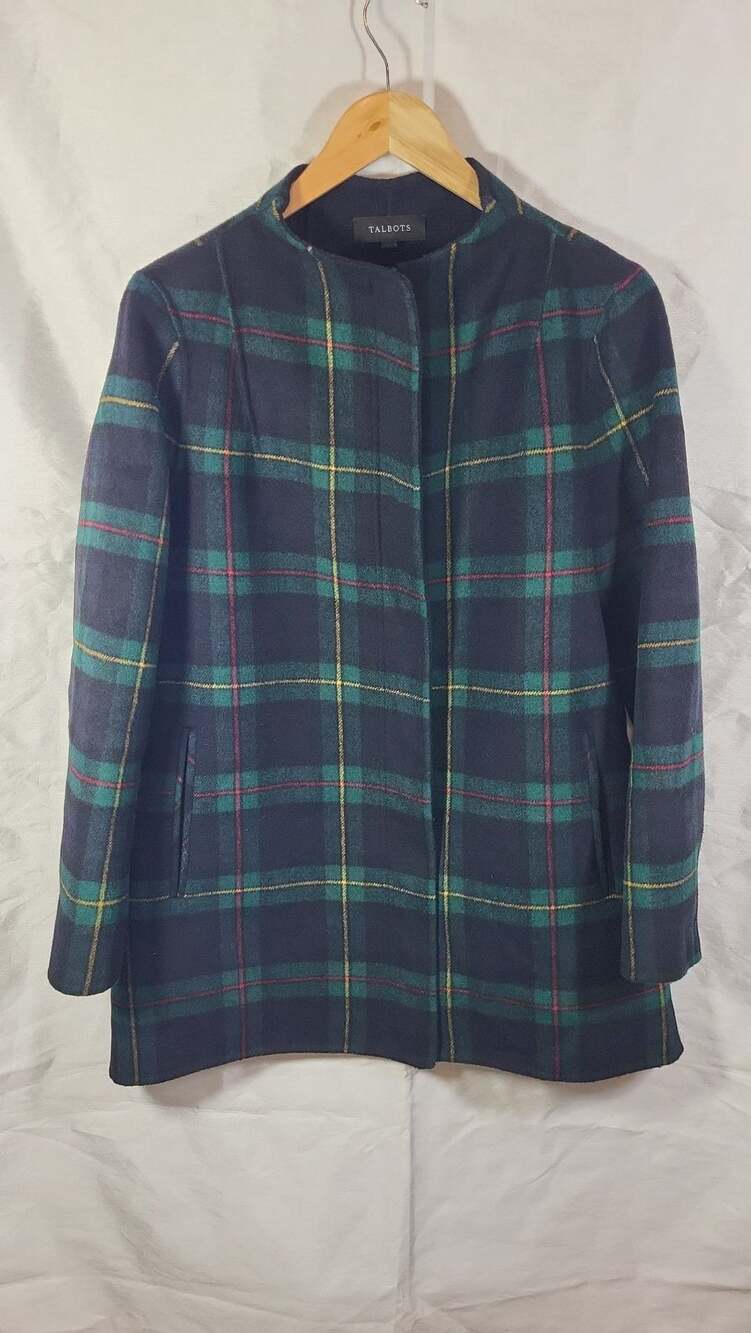 Talbots Double-Face Wool Blend Jacket in Black Watch Tartan Plaid, M